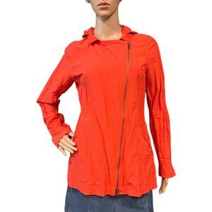 EILEEN FISHER Lory Cotton Nylon Removable Hooded Anorak Jacket ORANGE Sz XS